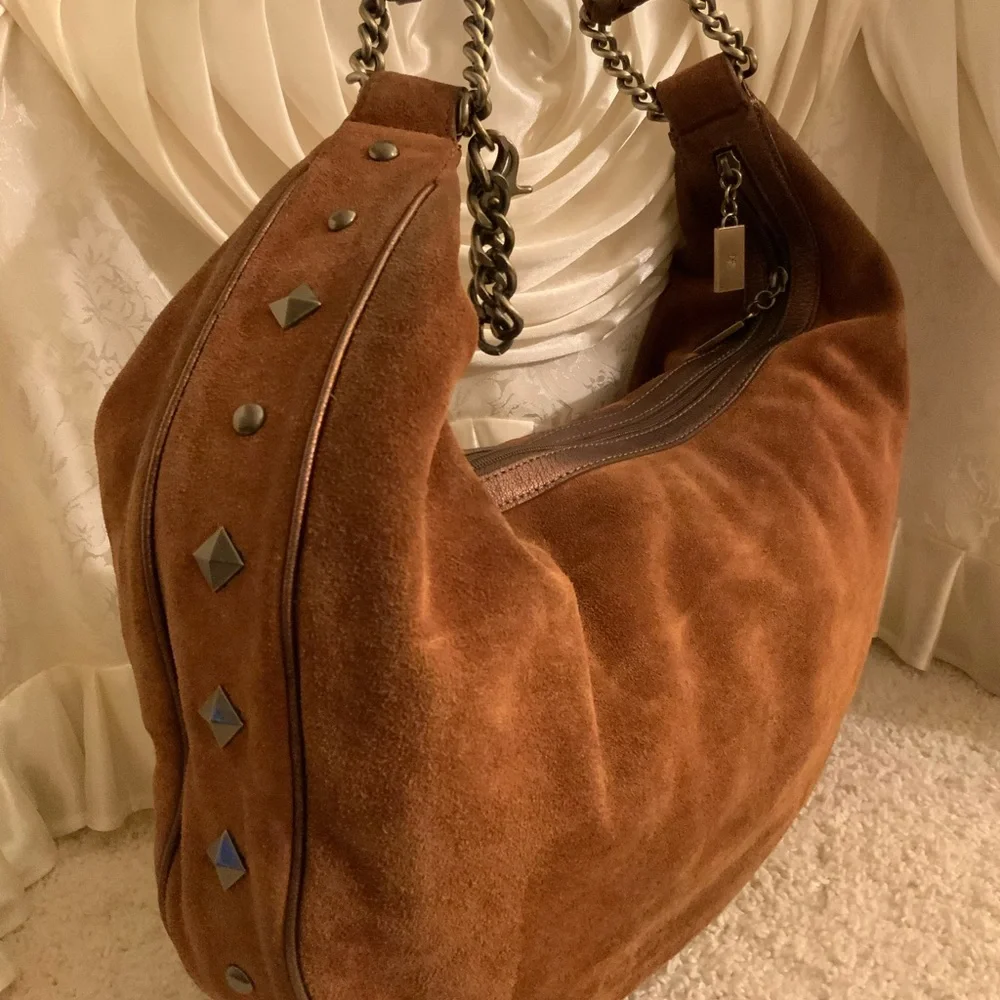 Donald J. Pliner Brown Suede Hobo with Chain Strap